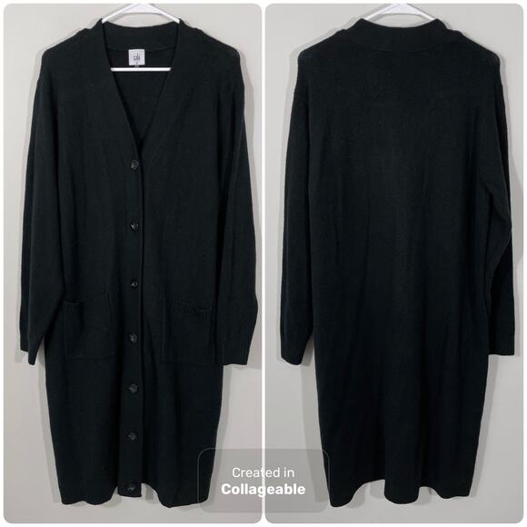 Cabi #4472 Drop-Off Cardigan Size Medium Black Longline Button Closure Pocket - Picture 3 of 6